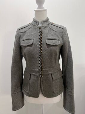 Gray Napoleon Military Style Wool Jacket - Women's